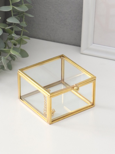 Шкатулка для украшений (колец, колье, серёг) «Прямоугольник», 8×8×5 см, стекло