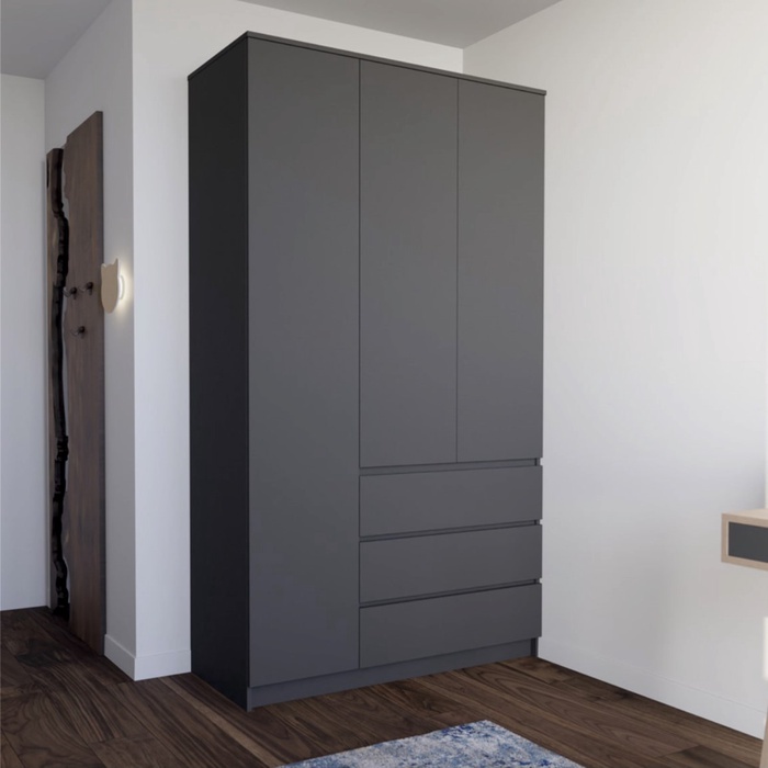 Шкаф трёхстворчатый распашной «Мадера», 3 ящика, 1200×520×2100 мм, цвет графит - Фото 1