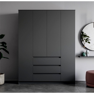 Шкаф четырёхстворчатый распашной «Мадера», 3 ящика, 1600×520×2100 мм, цвет графит