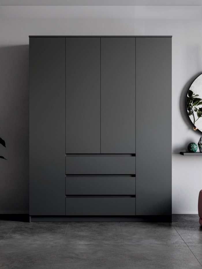 Шкаф распашной четырёхстворчатый «Мадера», 3 ящика, 1600×520×2100 мм, цвет графит - Фото 1