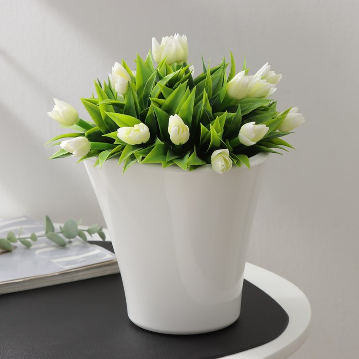 Кашпо для цветов со вставкой «Лагуна», 1.5 л, d=16 см, h=15 см, белое - Фото 1