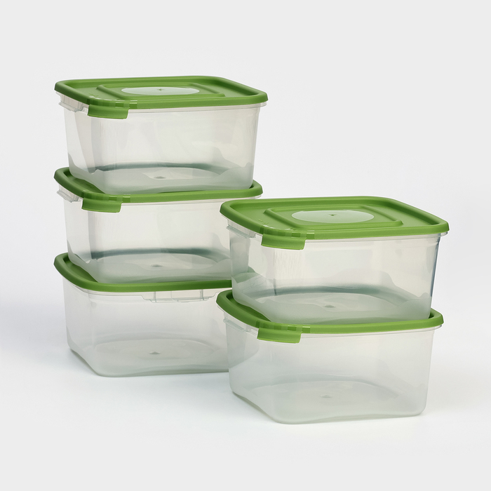 Набор контейнеров пищевых Доляна, 5 шт, 460 мл, 11×11×11 см, квадратные, цвет зелёный - Фото 1