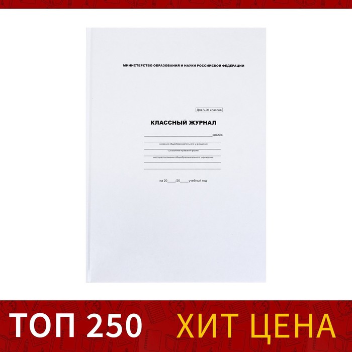 Классный журнал для 5-11 классов А4, 96 листов, твёрдая обложка, белый блок - Фото 1