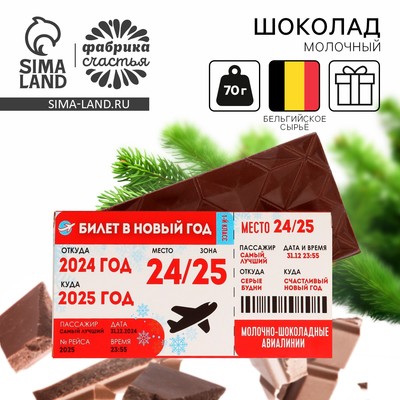 Новый год! Шоколад подарочный, молочный «Билет», 70 г.