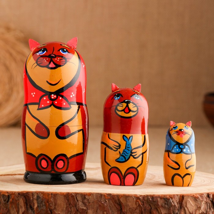 Матрешка "Три кота" 16 см, 3 кукольная, ручная роспись