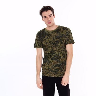 Футболка мужская камуфляж пиксель, зелёная, размер 46