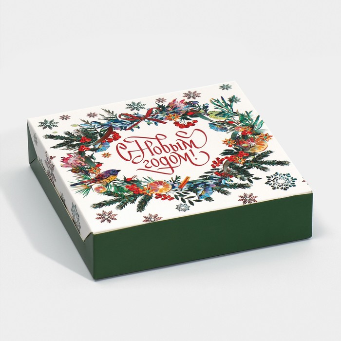 Коробка складная «Новогодняя ботаника», 14 × 14 × 3.5 см - Фото 1