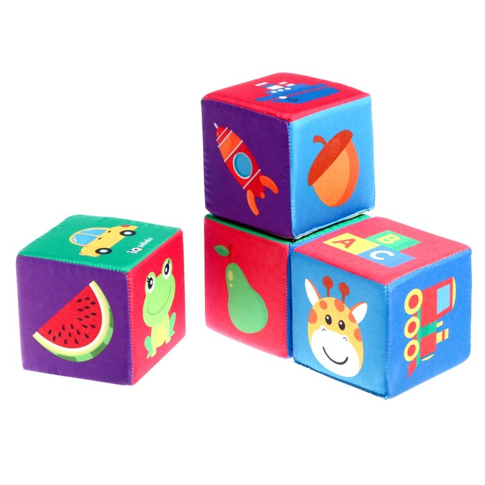 Игрушка мягконабивная «Кубики: Предметы», 4шт, 10 × 10 см - Фото 1