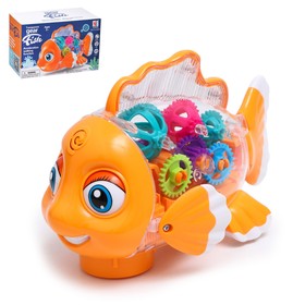 Рыбка «Шестерёнки», свет и звук, работает от батареек, цвет оранжевый