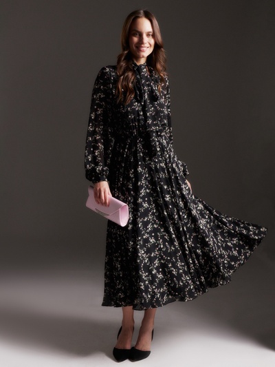 Платье с поясом миди женское MIST, размер 44, чёрное