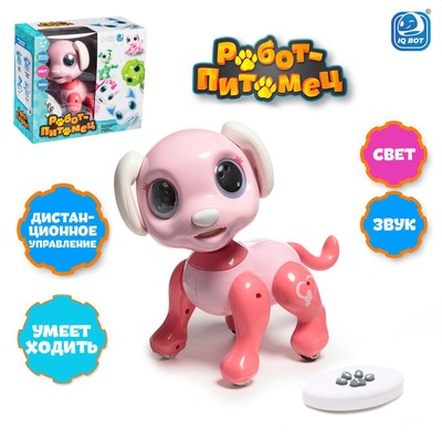 Робот собака «Питомец» IQ BOT, на пульте управления, интерактивный: звук, свет, на батарейках, розовый