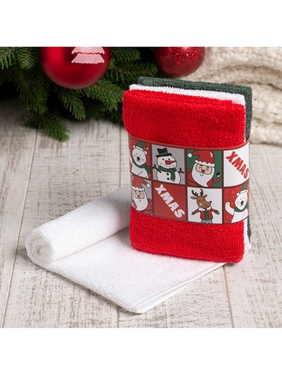 Набор махровых полотенец «Этель» Xmas, 30×30 см - 3 шт., хлопок 100%