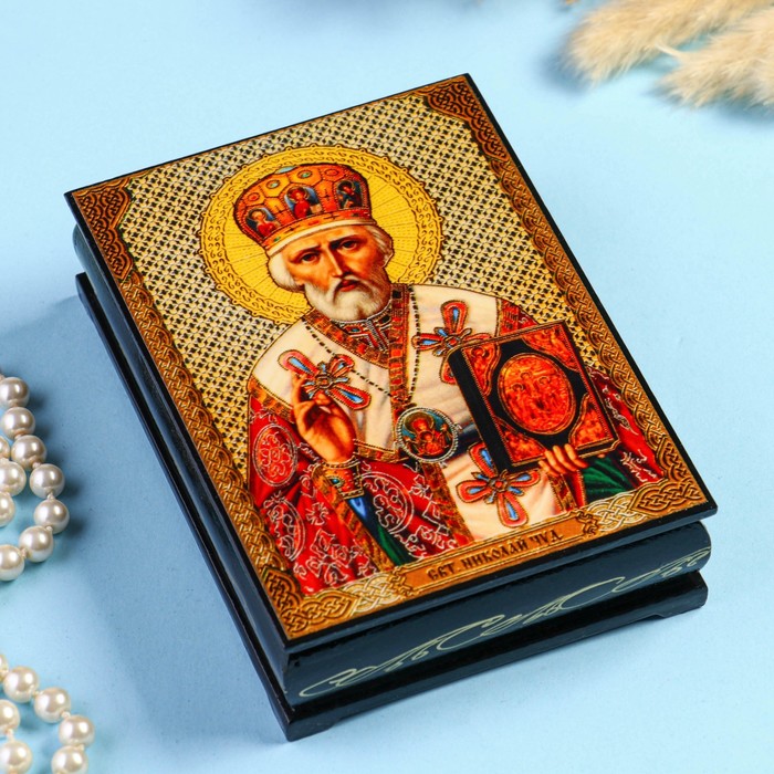Шкатулка «Святитель Николай Чудотворец»  10×14 см, лаковая миниатюра - Фото 1
