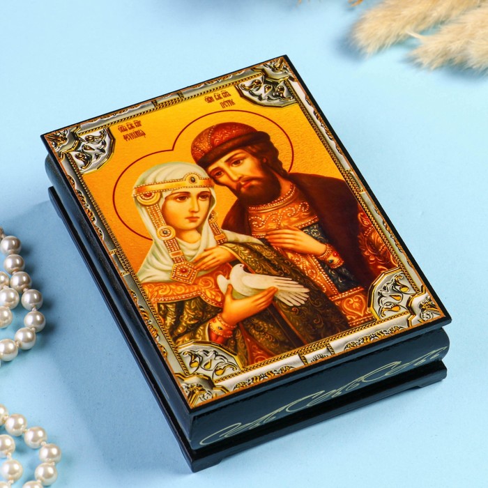 Шкатулка «Петр и Февронья»  10×14 см, лаковая миниатюра - фото 1907500378