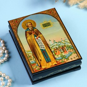 Шкатулка «Сергий Радонежский»  10×14 см, лаковая миниатюра