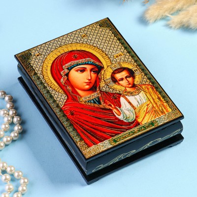 Шкатулка для украшений «Икона: Божья Матерь Казанская», 10×14 см, лаковая миниатюра