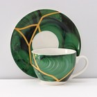 Сервиз фарфоровый чайный Доляна «Малахитовая шкатулка», 12 предметов: 6 чашек 250 мл, 6 блюдец d=15 см, цвет зелёный - Фото 4
