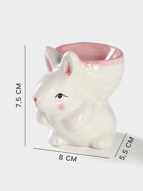 Подставка для яйца Доляна «Зайка», доломит, 8×5.5×7.5 см, белая, розовая