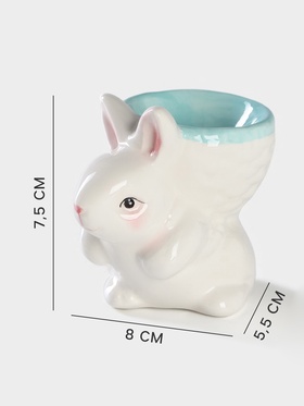 Подставка для яйца Доляна «Зайка», доломит, 8×5.5×7.5 см, белая, голубая