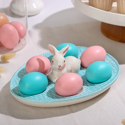 Подставка для яиц Доляна «Зайка», 25×18×9 см, голубая
