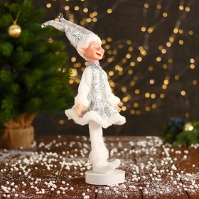 Новогодний шут «В узорном платье с мехом» 30 см, серебристо-белый