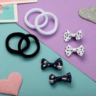 Набор для волос "Карапунька" (4 резинки, 4 зажима) горошек цветы, 2 см, чёрно-белый (комплект 6 шт) - фото 21705534