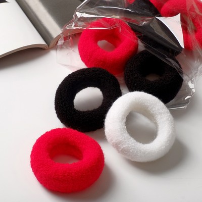 Резинки для волос Выбражулька «Махрушка», набор 12 шт., широкая классика, 7×2 см, белые, чёрные, красные