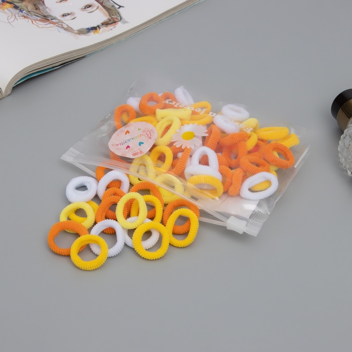 Резинка для волос "Махрушка" (набор 80 шт) нежность, 2,5 см, белый жёлтый оранж - Фото 1