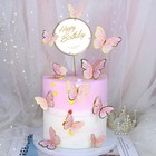 Набор для украшения торта «С днём рождения», бабочки, цвет розовый - фото 320415358