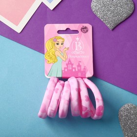 Резинка для волос "Лина" (набор 6 шт) сердечки нежность, 4 см, розовый