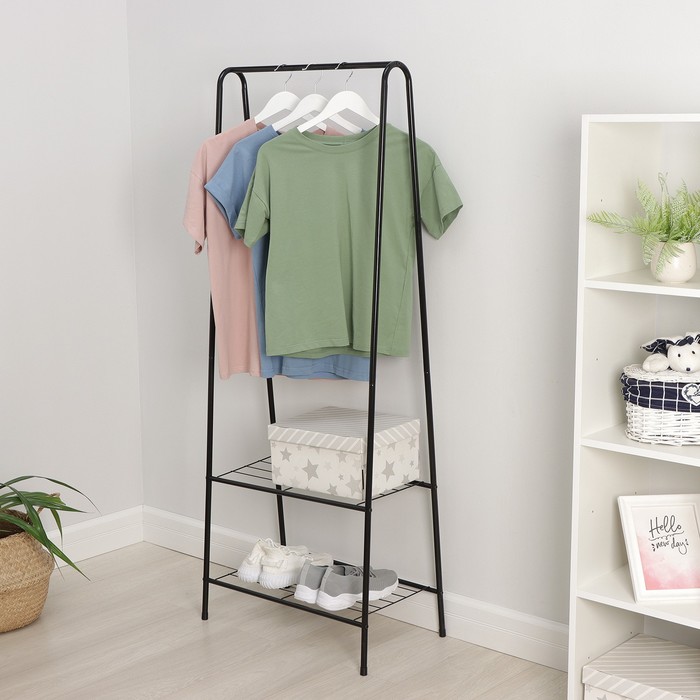 Вешалка - стойка напольная для одежды Доляна «Лофт», с двумя полками, 59×35×152 см, чёрная - Фото 1