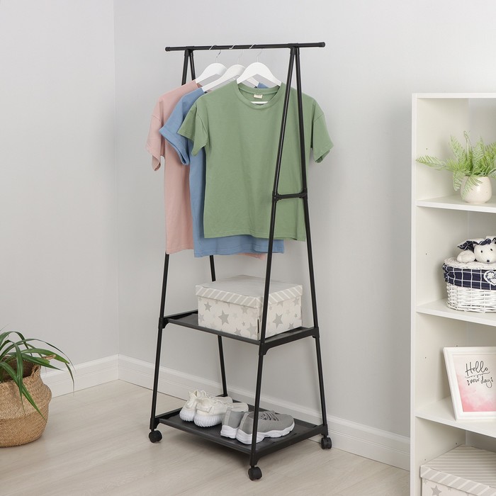 Вешалка - стойка напольная для одежды LaDо́m «Лофт», с двумя полками, 55×45×157 см, чёрная - Фото 1