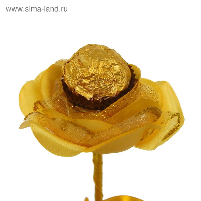 Цветок-конфетница для букетов "Роза" желтая с бусами - Фото 1