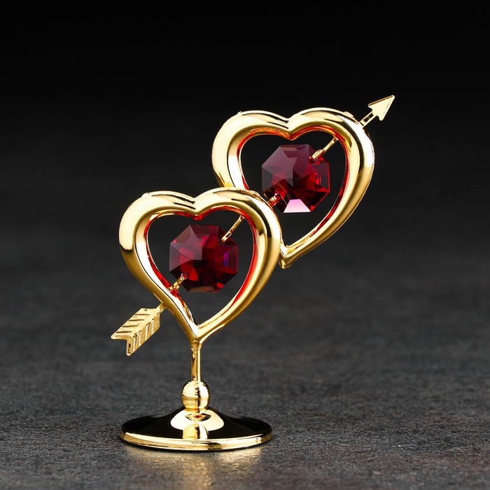 Сувенир «Два сердца со стрелой», 7×6×3 см, с кристаллами - Фото 1