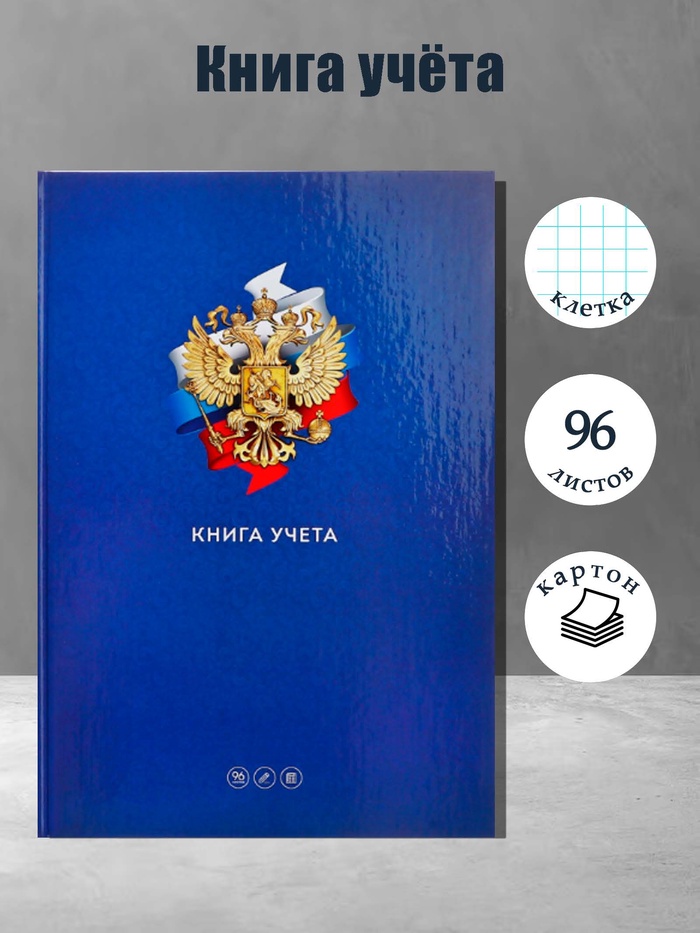Книга учета, 96 листов, обложка картон 7БЦ, блок газетный, клетка, РФ, сине-красный - Фото 1