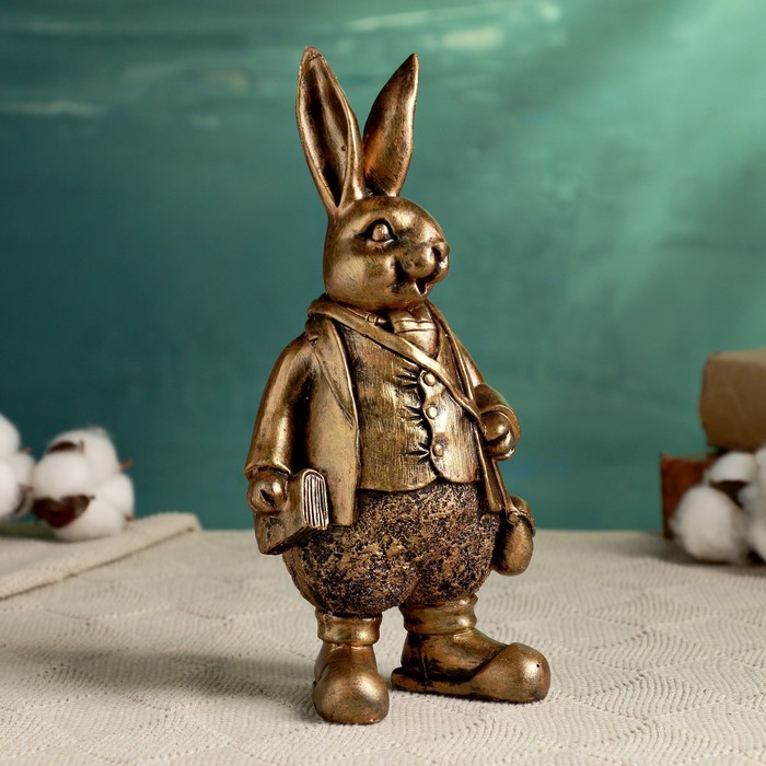 Фигура "Кролик джентельмен с книжкой" бронза, 22х11см