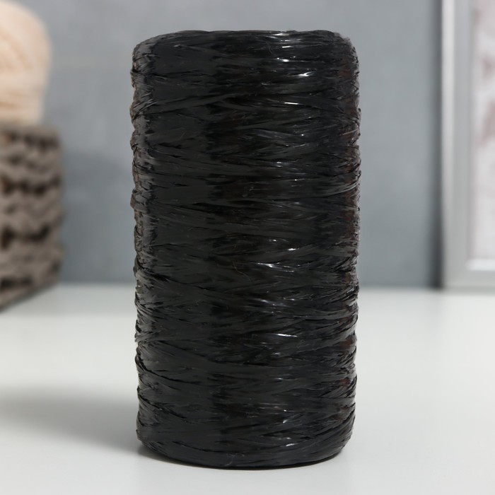 Пряжа "Для вязания мочалок" 100% полипропилен 300м/75±10 гр в форме цилиндра (черный) - Фото 1
