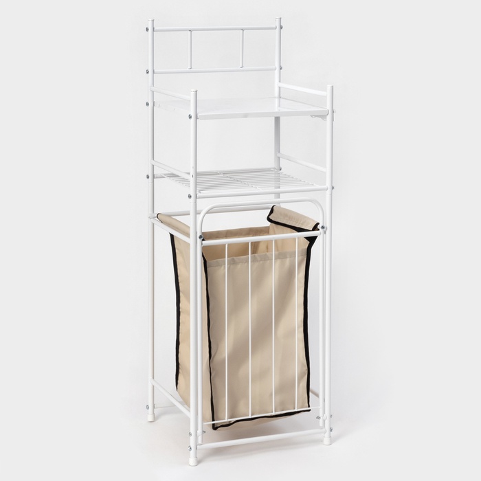 Стеллаж с корзиной для белья 2-х ярусный, 38×35×105 см, белый - Фото 1