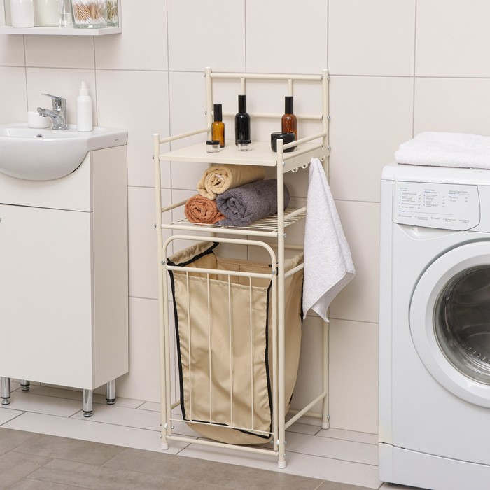 Стеллаж с корзиной для белья 2-х ярусный, 38×35×105 см, бежевый - Фото 1