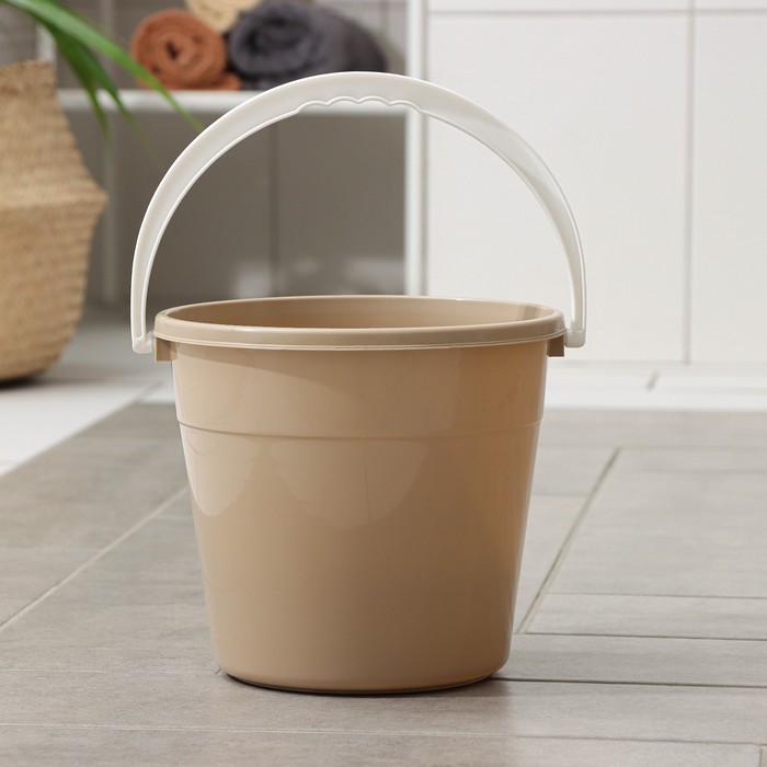 Ведро круглое, 5 л, d=22 см, h=19.5 см, цвет бежевый - Фото 1