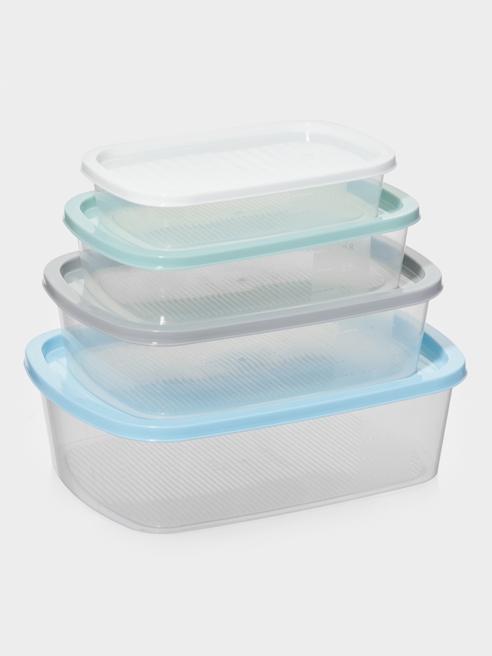 Набор пищевых контейнеров SparkPlast BioFresh, 4 шт.: 500 мл, 1 л, 1.6 л, 2.3 л, прозрачный, крышки МИКС - Фото 1