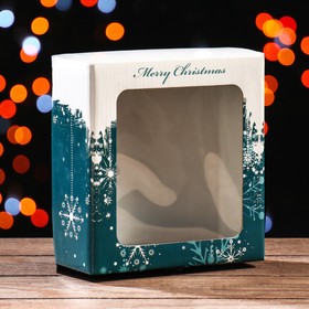 Складная коробка "Снежинки Merry Christmas", 14,5 х 14,5 х 6 см