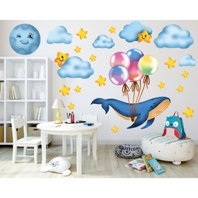 Наклейка интерьерная «Кит на шариках», 30×50 см