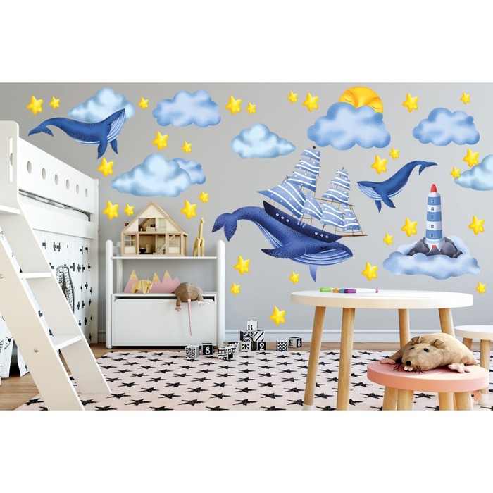 Наклейка интерьерная «Киты», 23×50 см