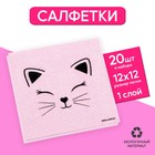 Салфетки бумажные однослойные «Кошечка», 24 × 24 см, в наборе 20 шт. - фото 5581225