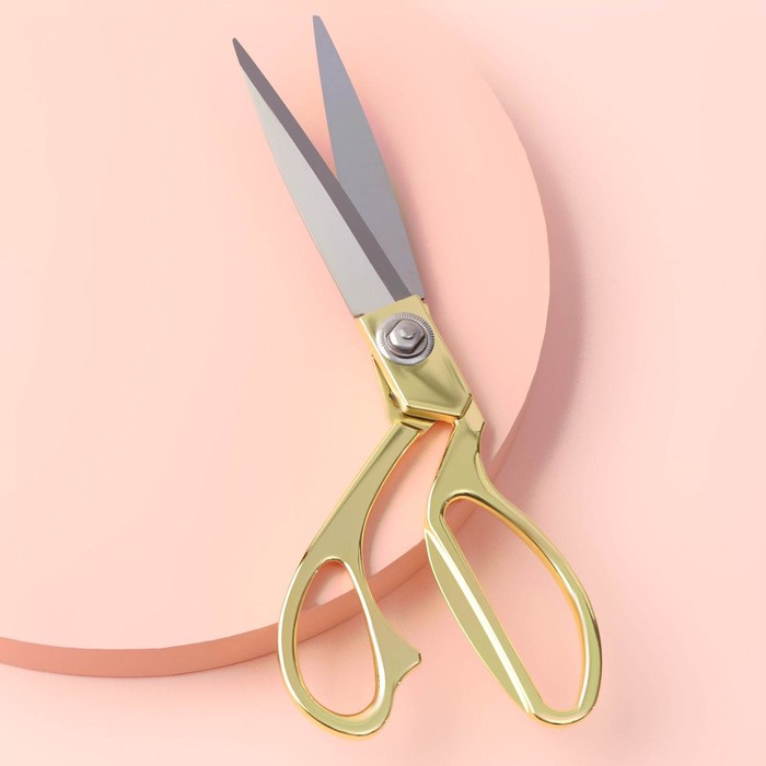 УЦЕНКА Ножницы закройные, скошенное лезвие, 9.5", 24 см, цвет золотой - Фото 1