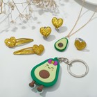 Набор детский «Выбражулька» 6 предметов: 2 заколки, клипсы, кулон, кольцо, брелок, авокадо, цветной - фото 10734514