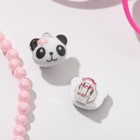 Набор детский "Выбражулька" 4 предмета: клипсы, очки, бусы, браслет, панда, цвет розовый - Фото 5