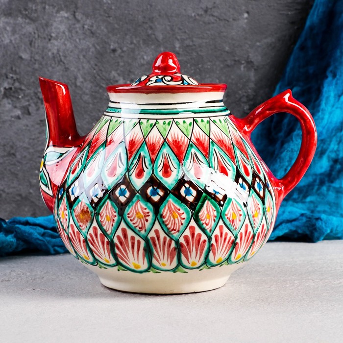 Чайник Риштанская Керамика "Узоры", 1600 мл, красный - Фото 1