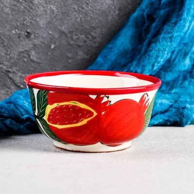 Бульонница узбекская Риштанская Керамика «Гранат», 600 мл, d=15 см, белая, красная